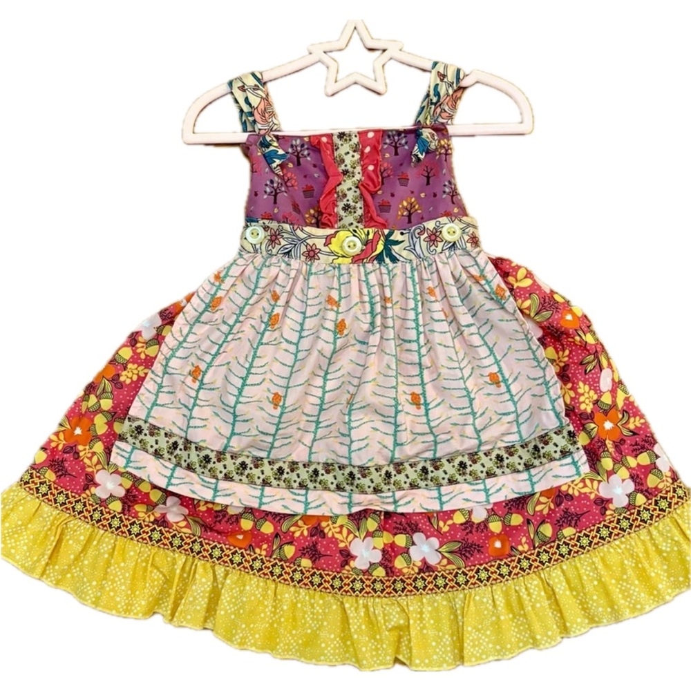 Matilda Jane size 4/5 Kira knot apron dress fall acorns apples birds autumn